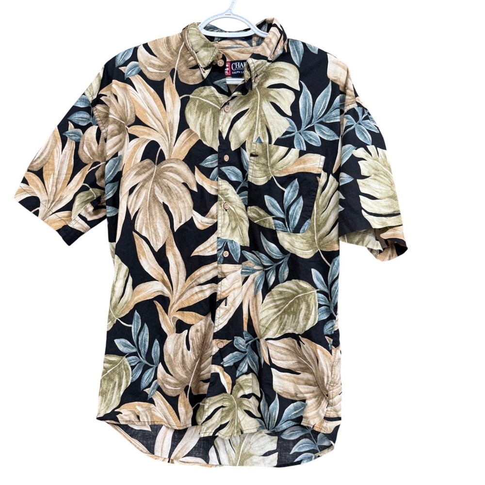 Chaps Ralph Lauren Men's Medium‎ Tropical Hawaiian Shirt Button Up Palm Leaf